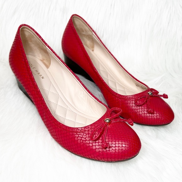 Cole Haan Shoes - Cole Haan Red Croc Leather Low Heel Wedge Pumps